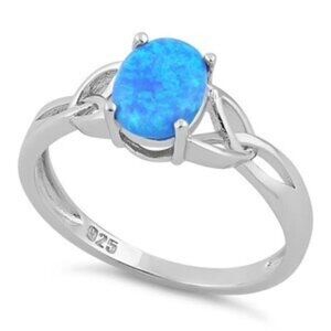 Sterling Silver Oval Celtic White Lab Opal Ring